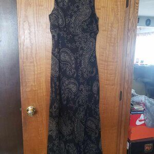 Yves Cossette Depeche Mode Black & Gold Sleeveless Formal Dress – Size 16, Vinta